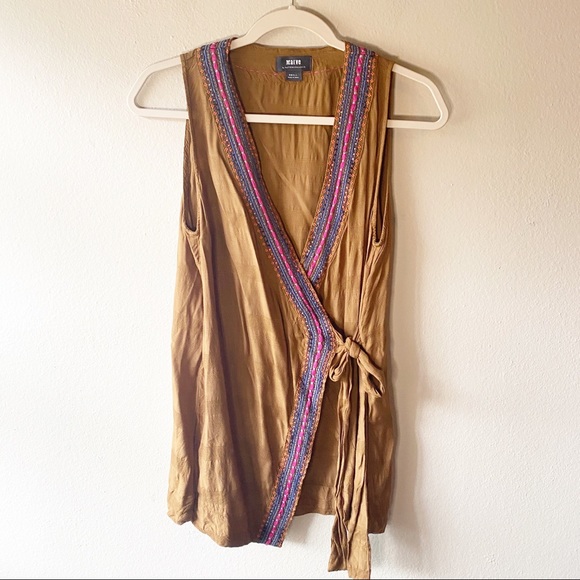 MAEVE by Anthropologie Brown Embroidered Wrap Top - Picture 3 of 7
